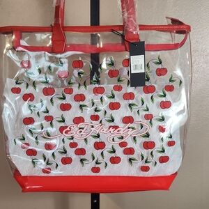 Ed Hardy Clear Tote with Cherry Design and Red Accents